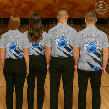 Load image into Gallery viewer, Blue flame bowling ball jerseys Gray grunge custom bowling shirts for men, bowling league shirts NQS11396