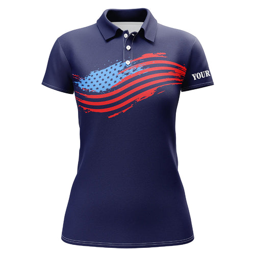 Womens golf polos shirts custom American flag patriot golf apparel, coolest ladies polo shirts | Navy NQS7146