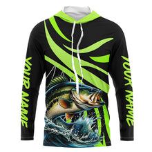 Load image into Gallery viewer, Personalized Largemouth Bass Long Sleeve Fishing Shirts, Bass Tournament Fishing Jerseys | Green NQS7421