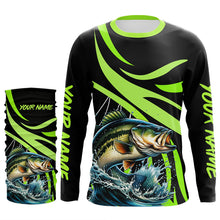 Load image into Gallery viewer, Personalized Largemouth Bass Long Sleeve Fishing Shirts, Bass Tournament Fishing Jerseys | Green NQS7421