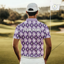 Load image into Gallery viewer, Mens golf polo shirts custom purple argyle plaid pattern golf attire for men, golfer gifts NQS10078