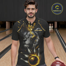 Load image into Gallery viewer, Custom Black and Gold Lion Bowling Polo, Quarter Zip shirts for Men, Lion Team Bowling Jerseys NQS10231