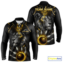 Load image into Gallery viewer, Custom Black and Gold Lion Bowling Polo, Quarter Zip shirts for Men, Lion Team Bowling Jerseys NQS10231