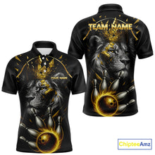 Load image into Gallery viewer, Custom Black and Gold Lion Bowling Polo, Quarter Zip shirts for Men, Lion Team Bowling Jerseys NQS10231