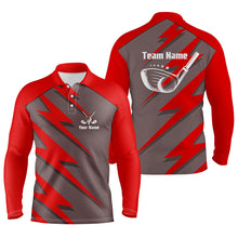 Load image into Gallery viewer, Mens golf polo shirt red lightning custom name and team name golf shirt, golfing gifts NQS6089