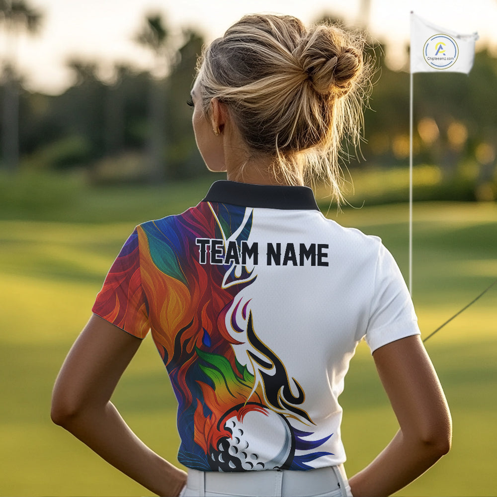 Colorful Rainbow Flame golf ball Women golf polo shirts custom team golf jerseys, laddies golf attire NQS10399