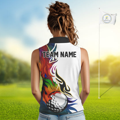 Colorful Rainbow Flame golf ball Women Sleeveless Polos custom team golf jerseys, Ladies golf attire NQS10399