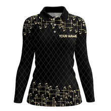 Load image into Gallery viewer, Black and Gold argyle pattern golf clubs Womens Golf Polo Shirts Custom Golf attire for women NQS9123