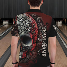 Load image into Gallery viewer, Red and Black Skull Scroll Men Bowling Polo, Quarter Zip Shirts Custom Skull Team bowling Jersey NQS9331