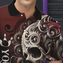 Load image into Gallery viewer, Red and Black Skull Scroll Men Bowling Polo, Quarter Zip Shirts Custom Skull Team bowling Jersey NQS9331