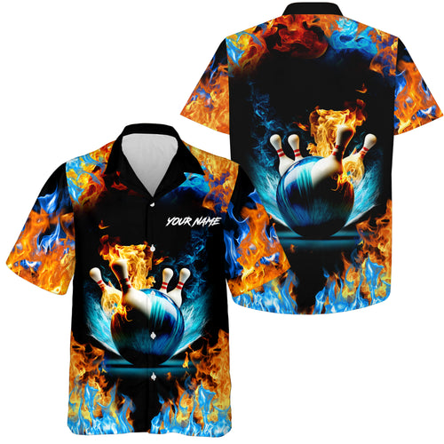 Water fire background custom name Hawaiian bowling shirts for men, bowling team shirts NQS4705