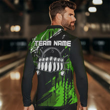 Load image into Gallery viewer, Black and Green Mens bowling shirts Custom retro bowling ball and pins bowling team league jerseys NQS9475
