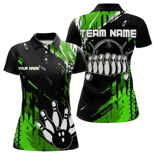 Black and Green Womens bowling shirts Custom retro bowling ball and pins bowling team league jerseys NQS9475