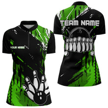 Load image into Gallery viewer, Black and Green Womens bowling shirts Custom retro bowling ball and pins bowling team league jerseys NQS9475