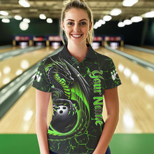 Load image into Gallery viewer, Black And Green Custom Dragon Bowling Shirts For Women, Dragon Bowling Team Shirts NQS9477