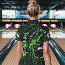 Load image into Gallery viewer, Black And Green Custom Dragon Bowling Shirts For Women, Dragon Bowling Team Shirts NQS9477