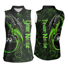 Load image into Gallery viewer, Black And Green Custom Dragon Bowling Sleeveless Polo Shirts For Women, Dragon Bowling Team Shirts NQS9477