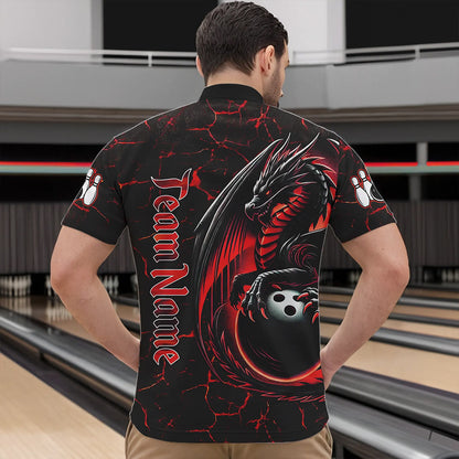 Black And Red Custom Dragon Bowling Shirts For Men, Dragon Bowling Team Shirts NQS9478