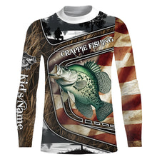 Load image into Gallery viewer, Crappie Fishing camo American flag patriotic Customize name Crappie long sleeve fishing shirts NQS4858