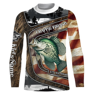 Crappie Fishing camo American flag patriotic Customize name Crappie long sleeve fishing shirts NQS4858