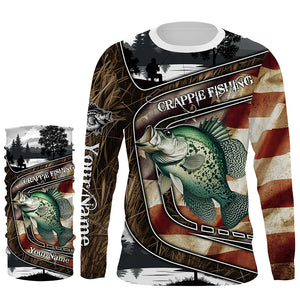 Crappie Fishing camo American flag patriotic Customize name Crappie long sleeve fishing shirts NQS4858