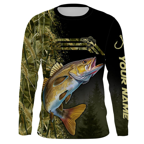 Walleye fishing camouflage Custom performance long sleeve Fishing Shirts, Walleye Fishing jerseys NQS4863