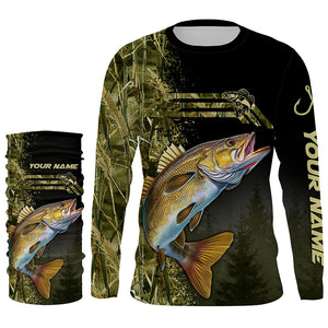 Walleye fishing camouflage Custom performance long sleeve Fishing Shirts, Walleye Fishing jerseys NQS4863