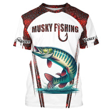 Load image into Gallery viewer, Musky fishing red camo Custom Name 3D Fishing Shirts UV Protection Gift For Fisherman NQS5167