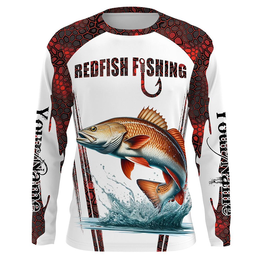 Redfish fishing red camo Custom Name 3D Fishing Shirts UV Protection Gift For Fisherman NQS5168