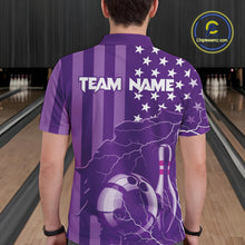 Load image into Gallery viewer, Personalized Purple American flag Lightning thunder Custom Bowling Team Shirts For Mens Bowling Jersey NQS9858