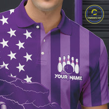 Load image into Gallery viewer, Personalized Purple American flag Lightning thunder Custom Bowling Team Shirts For Mens Bowling Jersey NQS9858