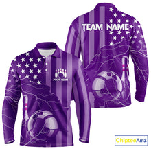Load image into Gallery viewer, Personalized Purple American flag Lightning thunder Custom Bowling Team Shirts For Mens Bowling Jersey NQS9858