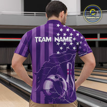 Load image into Gallery viewer, Personalized Purple American flag Lightning thunder Custom Bowling Team Shirts For Mens Bowling Jersey NQS9858