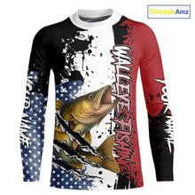 Load image into Gallery viewer, Red, white and blue Walleye fishing American Flag Custom patriotic Walleye fishing jerseys NQS9859