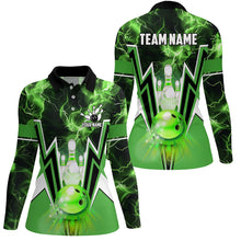 Load image into Gallery viewer, Green lightning thunder Bowling Polo, 1/4 Zip Shirt for Women Custom Bowling Team Jerseys for bowlers NQS7591
