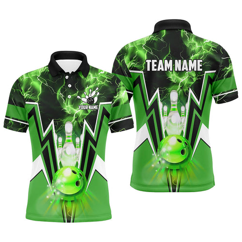 Green lightning thunder Bowling Polo, 1/4 Zip Shirt for Men Custom Bowling Team Jerseys for bowlers NQS7591