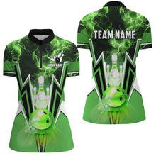 Load image into Gallery viewer, Green lightning thunder Bowling Polo, 1/4 Zip Shirt for Women Custom Bowling Team Jerseys for bowlers NQS7591