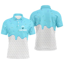 Load image into Gallery viewer, Mens golf polo shirts custom Blue Ice Cream Melting On Golf Ball, golf gifts for mens NQS7770