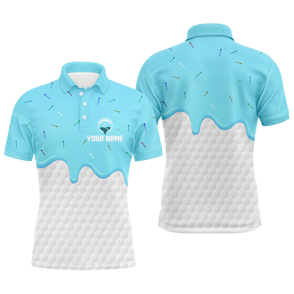 Mens golf polo shirts custom Blue Ice Cream Melting On Golf Ball, golf gifts for mens NQS7770