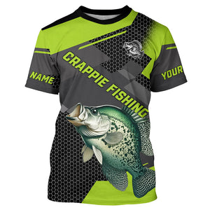 Personalized Crappie Fishing Jerseys, Crappie Long Sleeve Fishing Tournament Shirts | Green NQS7780