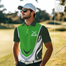 Load image into Gallery viewer, Green and white Mens golf polo shirts custom golf attire for men, gifts for golf lovers NQS10084