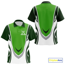 Load image into Gallery viewer, Green and white Kid golf polo shirt custom golf attire for Kid, gifts for golf lovers NQS10084