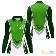 Load image into Gallery viewer, Green and white Women golf polo shirts custom golf attire for ladies, gifts for golf lovers NQS10084