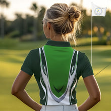 Load image into Gallery viewer, Green and white Women golf polo shirts custom golf attire for ladies, gifts for golf lovers NQS10084