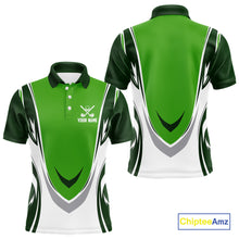 Load image into Gallery viewer, Green and white Mens golf polo shirts custom golf attire for men, gifts for golf lovers NQS10084