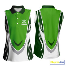 Load image into Gallery viewer, Green and white Women sleeveless golf polo shirt custom golf attire for ladies, gifts for golf lovers NQS10084