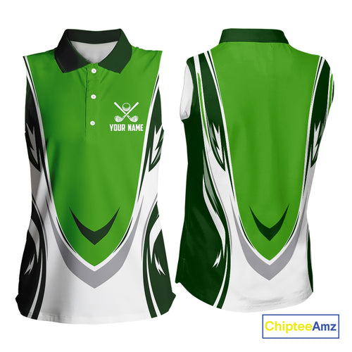 Green and white Women sleeveless golf polo shirt custom golf attire for ladies, gifts for golf lovers NQS10084