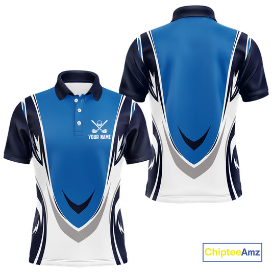 Blue and white Mens golf polo shirts custom golf attire for men, gifts for golf lovers NQS10085