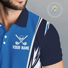 Load image into Gallery viewer, Blue and white Mens golf polo shirts custom golf attire for men, gifts for golf lovers NQS10085