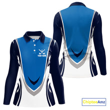Load image into Gallery viewer, Blue and white Women golf polo shirts custom golf attire for ladies, gifts for golf lovers NQS10085
